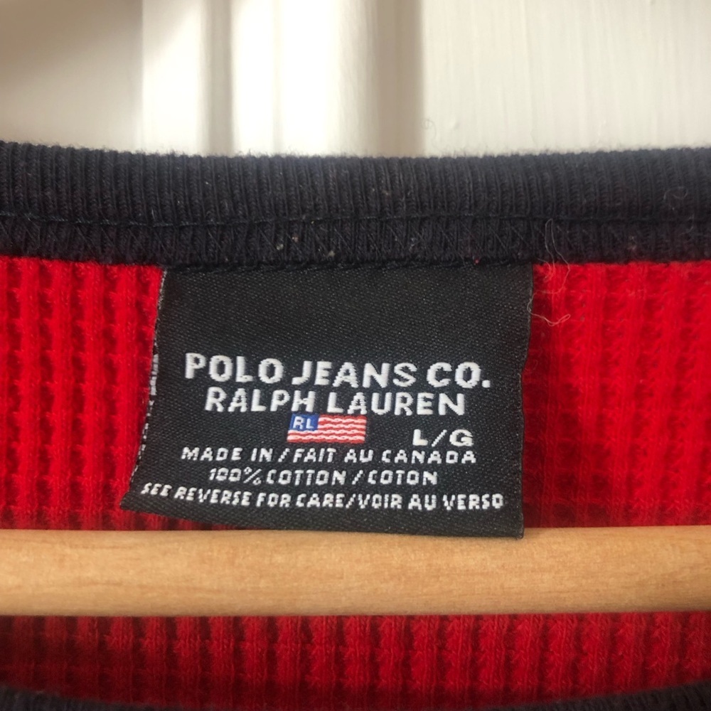 Ralph Lauren Polo Jeans Red Long Sleeve Waffle Knit Sweater Large - Picture 3 of 6